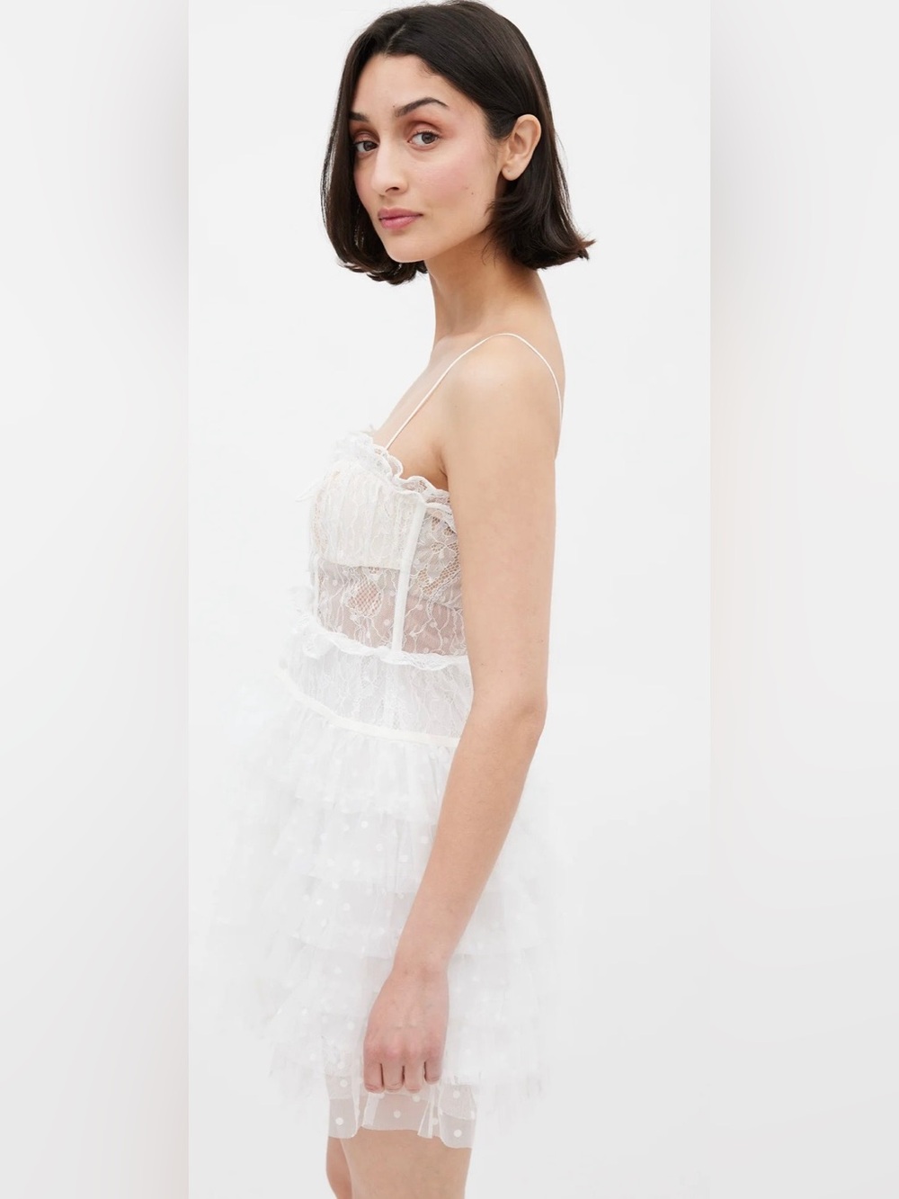 For Love and Lemons Ivory Lace Corset Ruffle Mini Dress - Picture 3 of 10